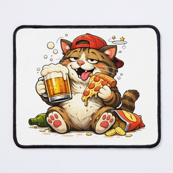 Item preview, Funny Beer & Pizza Cat Cartoon – Lazy Party Cat Illustration designed and sold by BShop20 – Cute Funny Tees & Gifts.