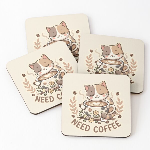 Item preview, Need Coffee - Sleepy Cat Hugging Mug Cozy Morning Sticker designed and sold by WowDezign.