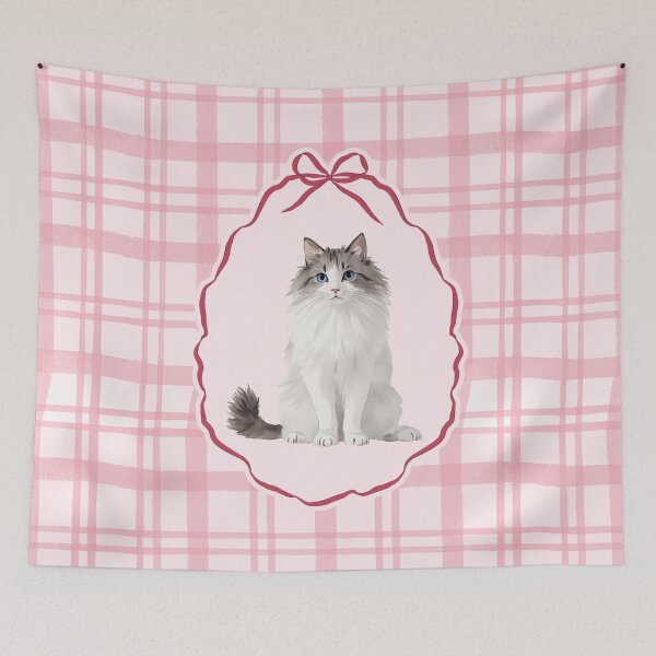 Item preview, Coquette Ragdoll Cat Pink Plaid Watercolor designed and sold by Magnolia Valley Art.