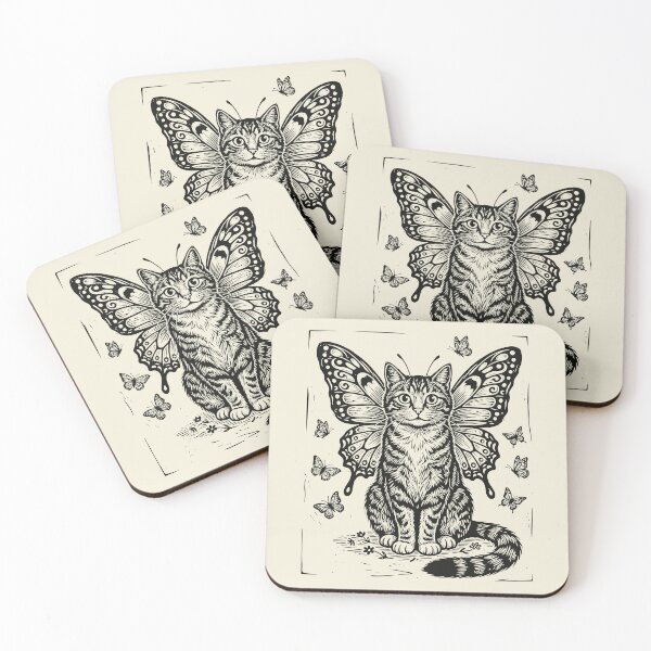 Item preview, Butterfly Cat Lino Style Vintage Feline Fairycore designed and sold by Y-Vibes.