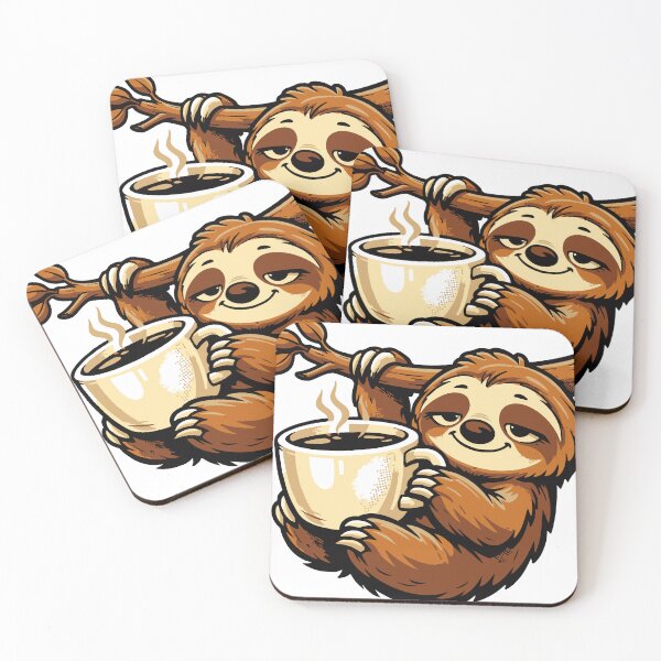 Item preview, A humorous sloth character representing slow mornings and coffee survival. The relaxed pose and expressive face make it perfect for stickers and casual apparel designs. designed and sold by Dejbar.