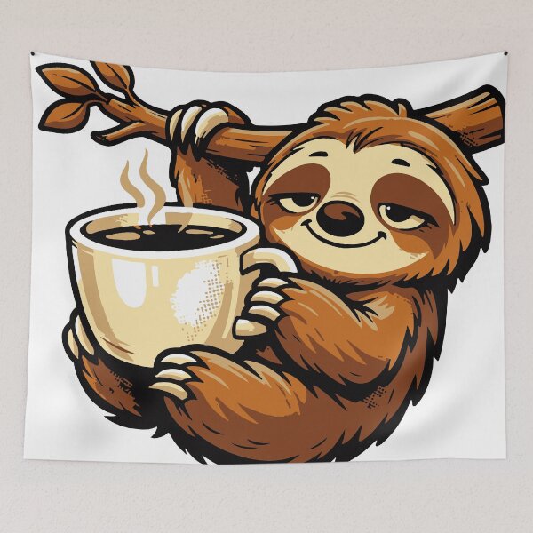 Item preview, A humorous sloth character representing slow mornings and coffee survival. The relaxed pose and expressive face make it perfect for stickers and casual apparel designs. designed and sold by Dejbar.