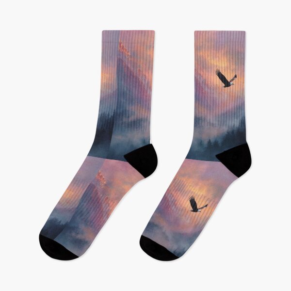 Item preview, A Bald Eagle soaring above misty mountains at sunrise, Birds in Motion designed and sold by CDC40.