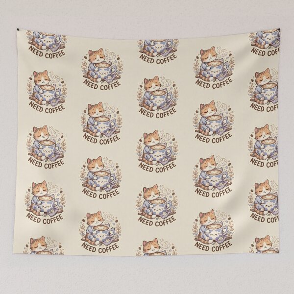 Item preview, Need Coffee - Sleepy Cat Hugging Mug Cozy Morning Sticker designed and sold by WowDezign.