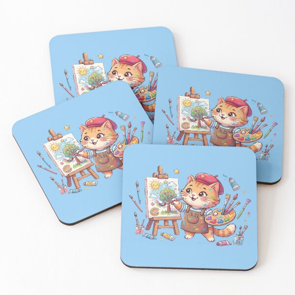 Item preview, Cute Artist Cat Painting Colorful Canvas designed and sold by Moody Vibes Studio.