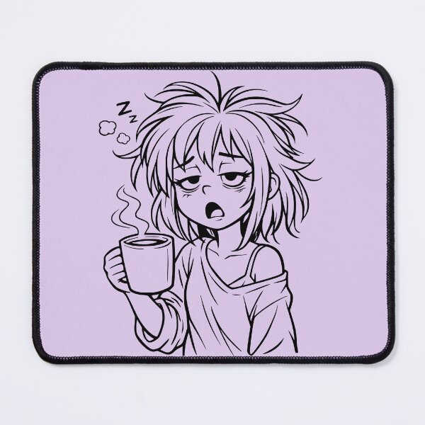 Item preview, Sleepy Anime Girl with Coffee – Tired Morning Mood Cute Manga Style designed and sold by NeerPrema.