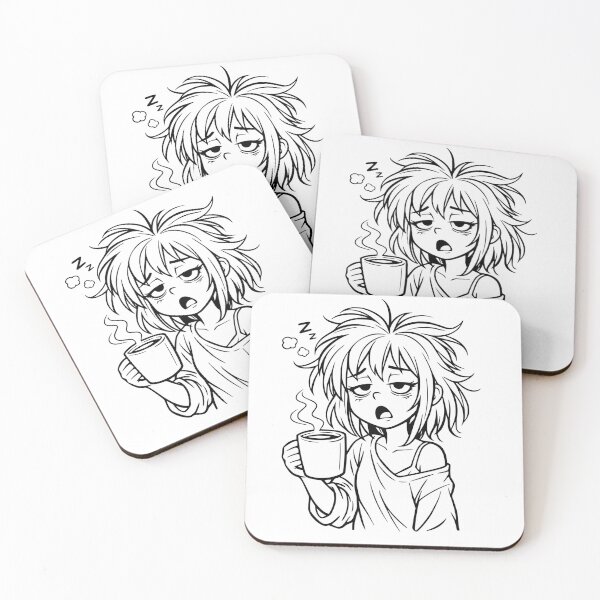 Item preview, Sleepy Anime Girl with Coffee – Tired Morning Mood Cute Manga Style designed and sold by NeerPrema.