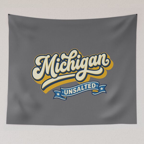 Item preview, Michigan Great Lakes Unsalted Retro Vintage Script Art designed and sold by Cozy-Old-Pub.