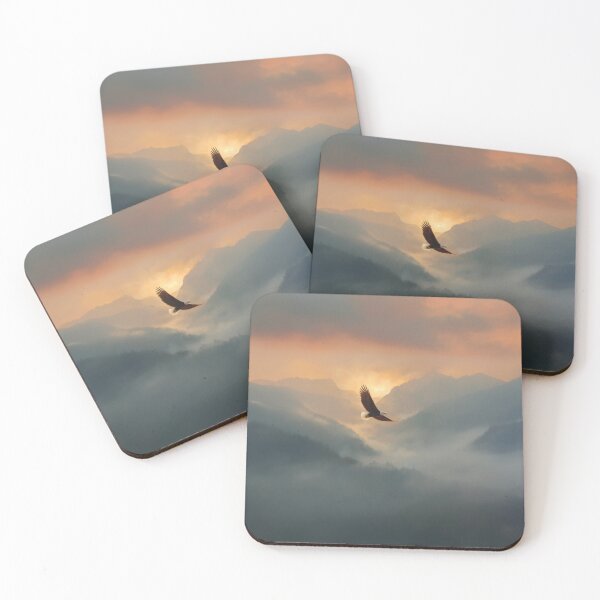 Item preview, A Bald Eagle soaring above misty mountains at sunrise, Birds in Motion designed and sold by CDC40.