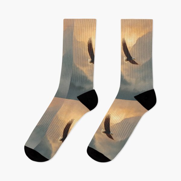 Item preview, A Bald Eagle soaring above misty mountains at sunrise, Birds in Motion designed and sold by CDC40.