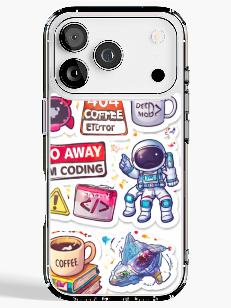 Thumbnail 1 of 5, iPhone Case, Developer Coding Sticker Bomb Programmer Humor Tech Aesthetic designed and sold by JunnuCreations.