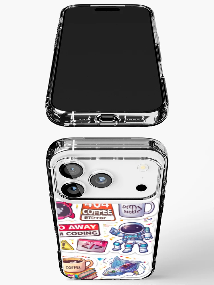 Thumbnail 3 of 5, iPhone Case, Developer Coding Sticker Bomb Programmer Humor Tech Aesthetic designed and sold by JunnuCreations.