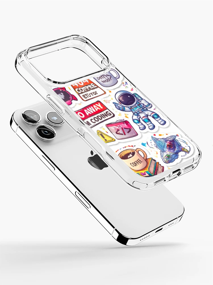 Thumbnail 2 of 5, iPhone Case, Developer Coding Sticker Bomb Programmer Humor Tech Aesthetic designed and sold by JunnuCreations.