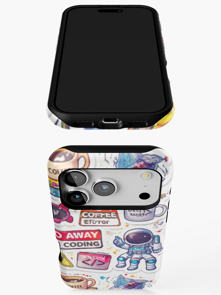 Thumbnail 3 of 4, iPhone Case, Developer Coding Sticker Bomb Programmer Humor Tech Aesthetic designed and sold by JunnuCreations.