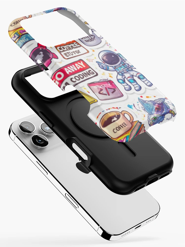 Thumbnail 2 of 4, iPhone Case, Developer Coding Sticker Bomb Programmer Humor Tech Aesthetic designed and sold by JunnuCreations.