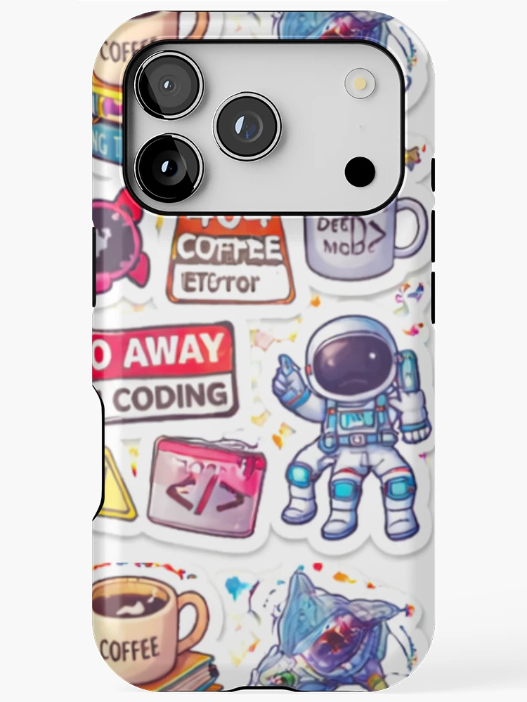 Thumbnail 1 of 4, iPhone Case, Developer Coding Sticker Bomb Programmer Humor Tech Aesthetic designed and sold by JunnuCreations.