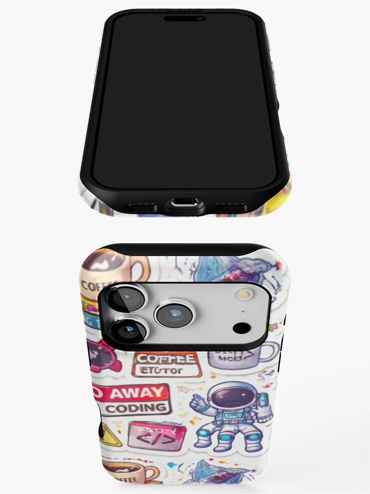 Thumbnail 3 of 4, iPhone Case, Developer Coding Sticker Bomb Programmer Humor Tech Aesthetic designed and sold by JunnuCreations.