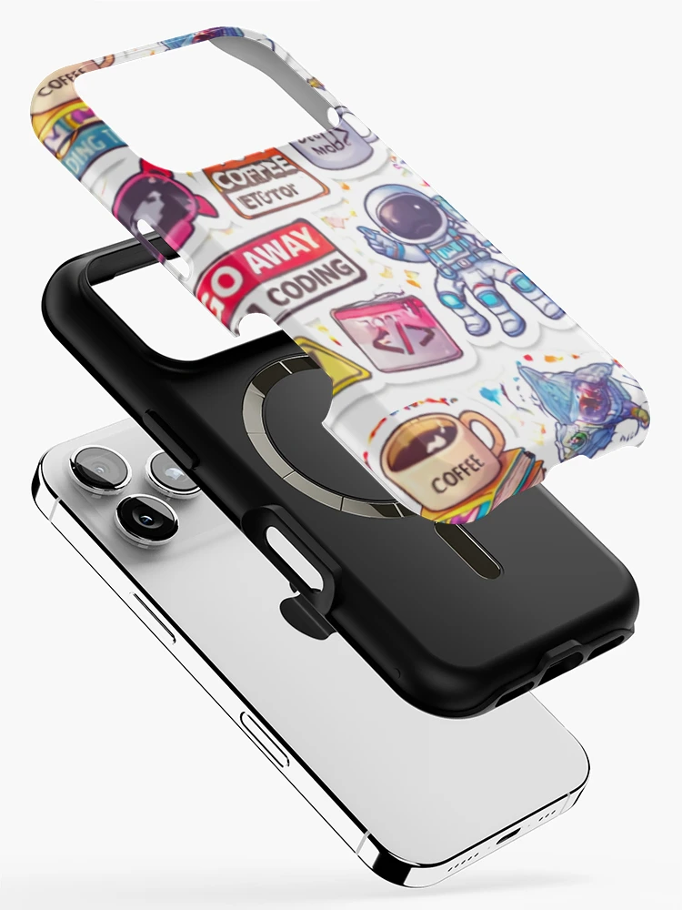 Thumbnail 2 of 4, iPhone Case, Developer Coding Sticker Bomb Programmer Humor Tech Aesthetic designed and sold by JunnuCreations.