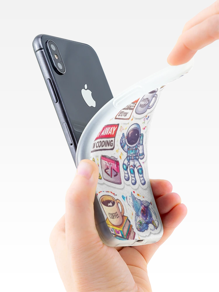 Thumbnail 4 of 5, iPhone Case, Developer Coding Sticker Bomb Programmer Humor Tech Aesthetic designed and sold by JunnuCreations.