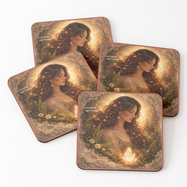 Item preview, Grounded and Glowing – Mystical Feminine Forest Art with Golden Embers designed and sold by SamEmbersLiving.