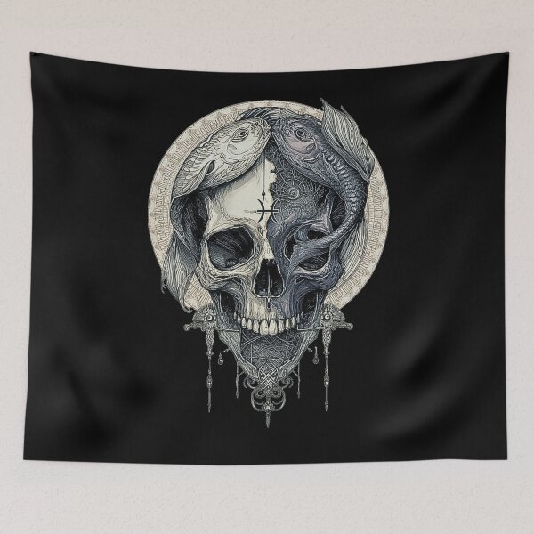 Item preview, Pisces Skull Zodiac Design – Gothic Pisces Fish Skull, Dark Astrology Tattoo Style designed and sold by SKULLARTISTRY.
