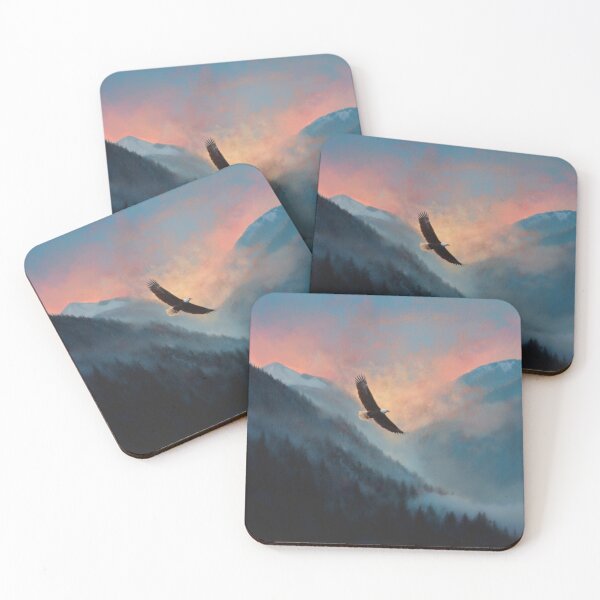 Item preview, A Bald Eagle soaring above misty mountains at sunrise, Birds in Motion designed and sold by CDC40.