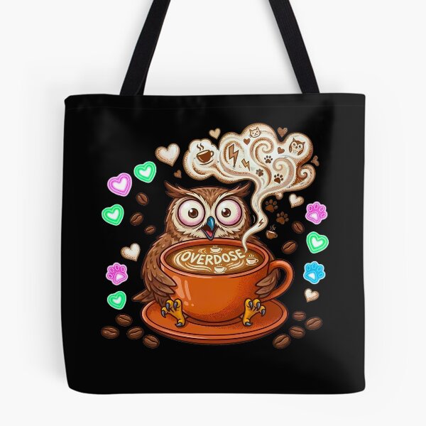Item preview, Coffee Overdose - Funny Wide-Eyed Owl & Caffeine Rush Art designed and sold by AbulailArt.