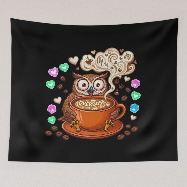 Item preview, Coffee Overdose - Funny Wide-Eyed Owl & Caffeine Rush Art designed and sold by AbulailArt.