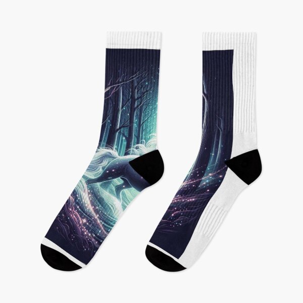 Item preview, Glowing Unicorn Running Through Mystical Forest – Fantasy T-Shirt Design designed and sold by Mitaudesign.