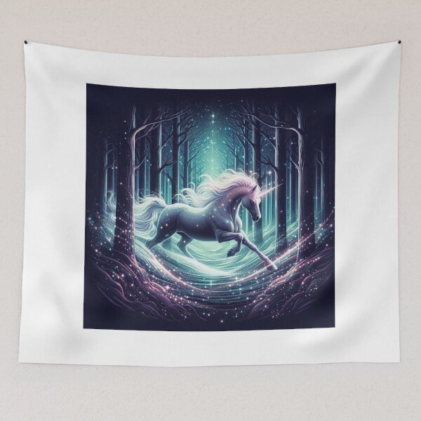 Item preview, Glowing Unicorn Running Through Mystical Forest – Fantasy T-Shirt Design designed and sold by Mitaudesign.