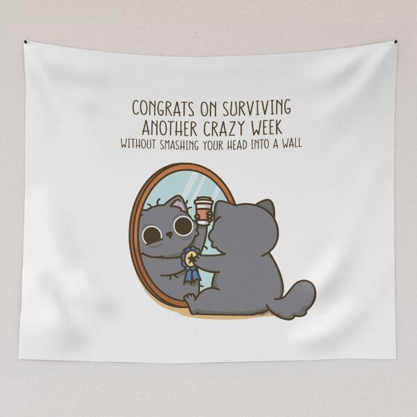 Item preview, Funny Black Cat Mirror Meme Congrats On Surviving Another Crazy Week designed and sold by ahabboud.