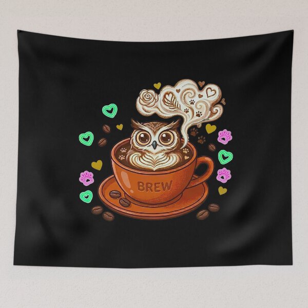 Item preview, Cosmic Owl Brew - Cute Owl in Steaming Coffee Cup Art designed and sold by AbulailArt.