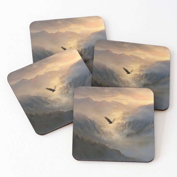 Item preview, A Bald Eagle soaring above misty mountains at sunrise, Birds in Motion designed and sold by CDC40.