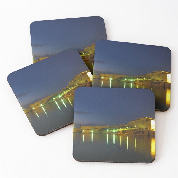 Item preview, Night Harbor With Historic Coastal Fortress, Dock Lights and Reflections on Calm Water designed and sold by Nmallia.