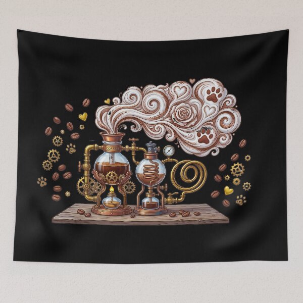 Item preview, Steampunk Coffee Alchemy - Vintage Industrial Brew Machine Art designed and sold by AbulailArt.