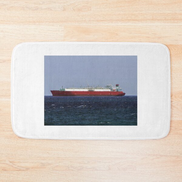 Item preview, Red LNG Tanker Ship Sailing On Open Ocean Horizon With Calm Blue Sea And Clear Sky designed and sold by Nmallia.