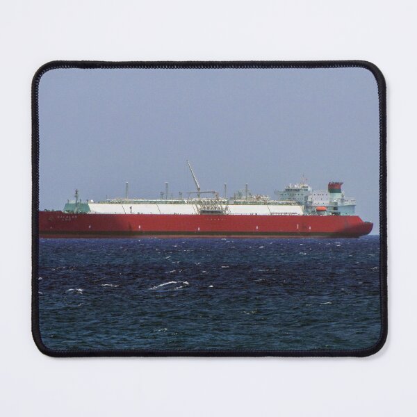 Item preview, Red LNG Tanker Ship Sailing On Open Ocean Horizon With Calm Blue Sea And Clear Sky designed and sold by Nmallia.