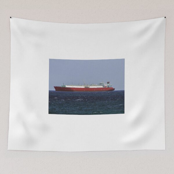 Item preview, Red LNG Tanker Ship Sailing On Open Ocean Horizon With Calm Blue Sea And Clear Sky designed and sold by Nmallia.