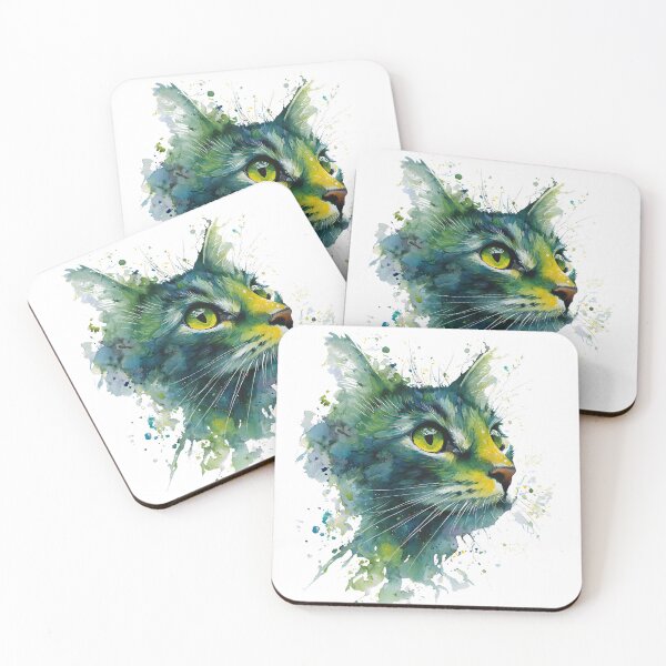 Item preview, Emerald Abstract Watercolor Cat Portrait. designed and sold by Mr Lee.