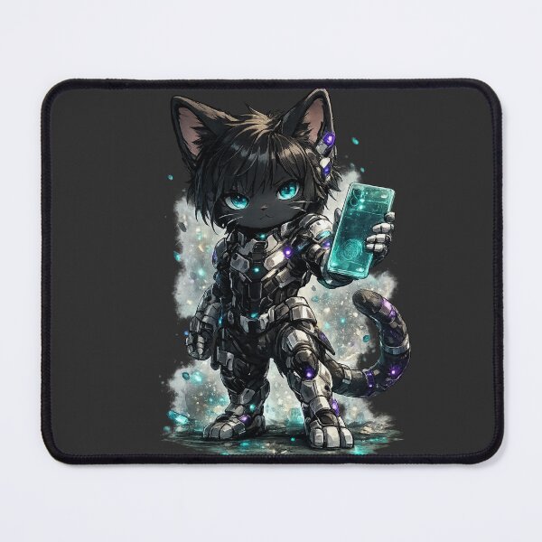Item preview, Futuristic Chibi Cat With Holographic Phone – Cute Tech Armor Kitty designed and sold by Minato_Monarch.