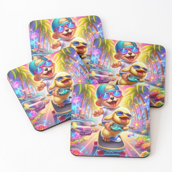 Item preview, Baby Skateboard Party with Guitar Dog & DJ Duck – Funny Cartoon T-Shirt Design designed and sold by Mitaudesign.