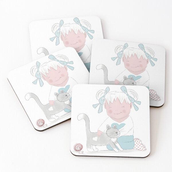 Item preview, Little girl and cat friend - cute art designed and sold by LilSugarMouse.