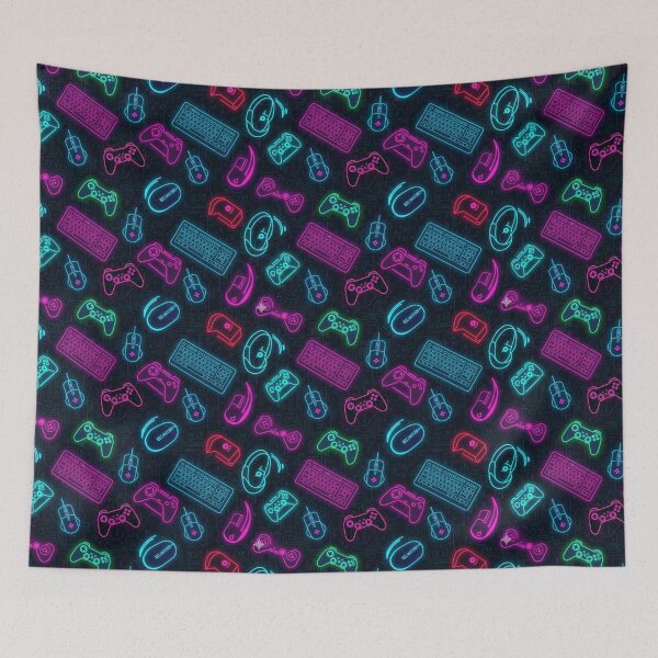 Item preview, Neon Gaming Equipment Pattern designed and sold by StickVerse by Owais.