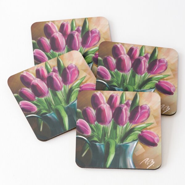Item preview, Expressionist dark Tulips in mug - still life designed and sold by LilSugarMouse.
