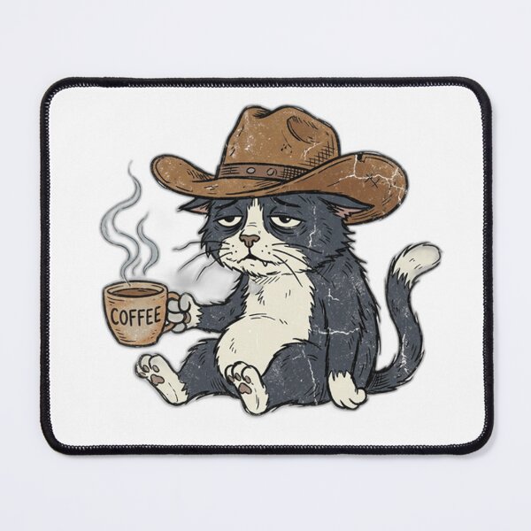 Item preview, Cowboy Cat Coffee – Funny Tired Cat with Coffee Mug | Vintage Western Cat Meme designed and sold by Designertony7.
