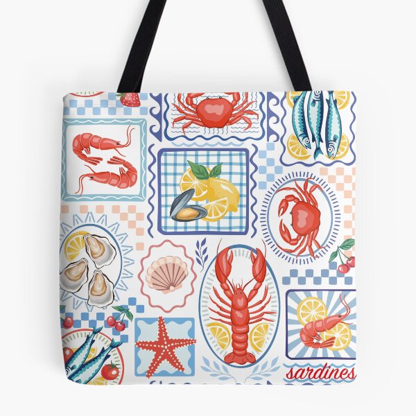 Item preview, Sardines, lobster, crab seafood pattern designed and sold by anyuka.
