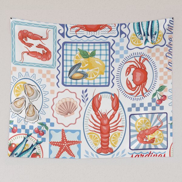Item preview, Sardines, lobster, crab seafood pattern designed and sold by anyuka.