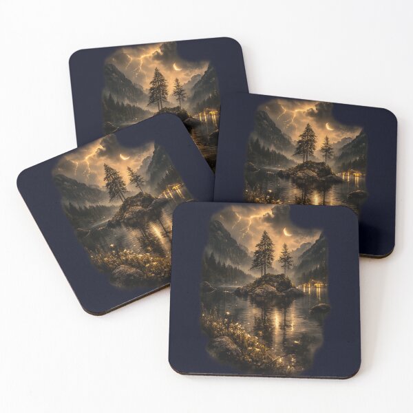 Item preview, Stormlit Alpine Lake – Moody Crescent Moon Mountain Landscape designed and sold by SamEmbersLiving.