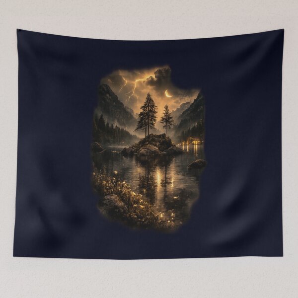 Item preview, Stormlit Alpine Lake – Moody Crescent Moon Mountain Landscape designed and sold by SamEmbersLiving.