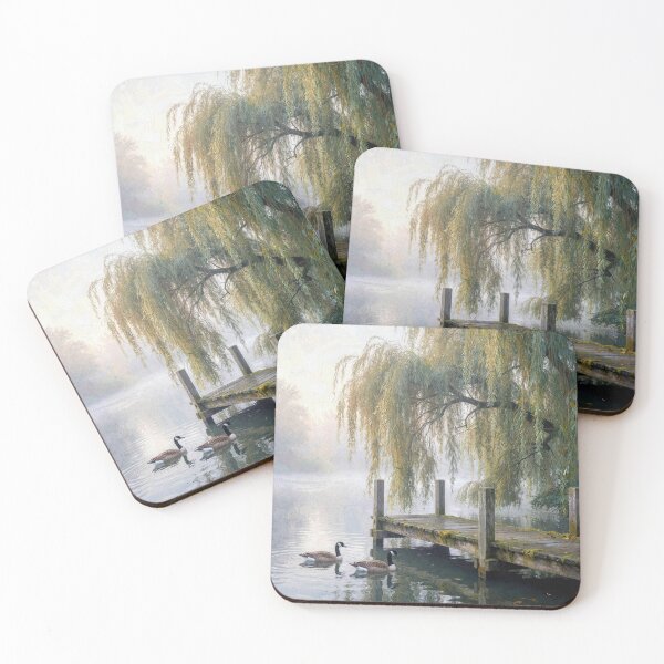 Item preview, Canada Geese By Lake Dock in Mist designed and sold by Maria Dryfhout.